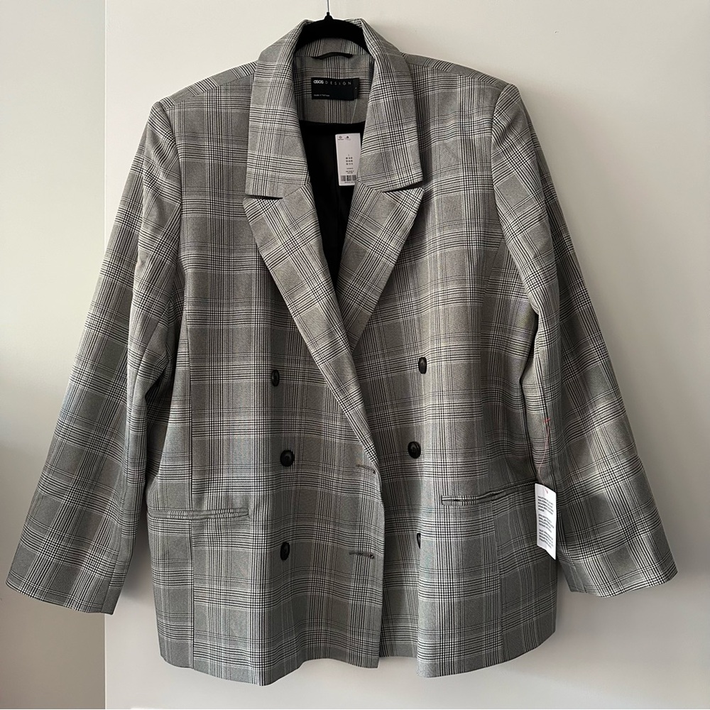 ASOS Design Oversized Boxy Blazer in Mono Plaid (BRAND NEW; NWT)